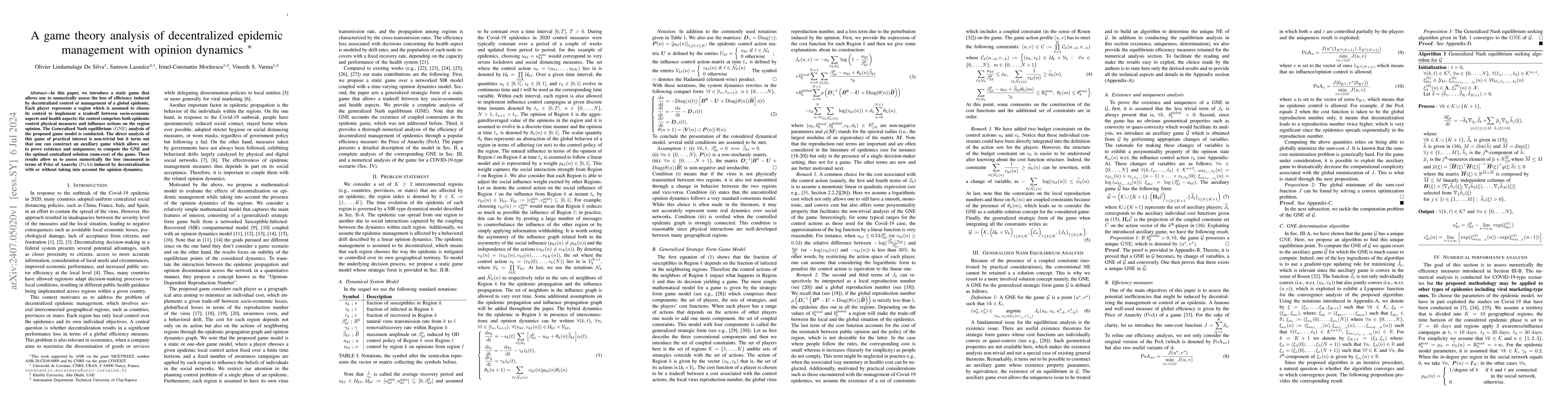 Thumbnail for A game theory analysis of decentralized epidemic management with opinion
  dynamics