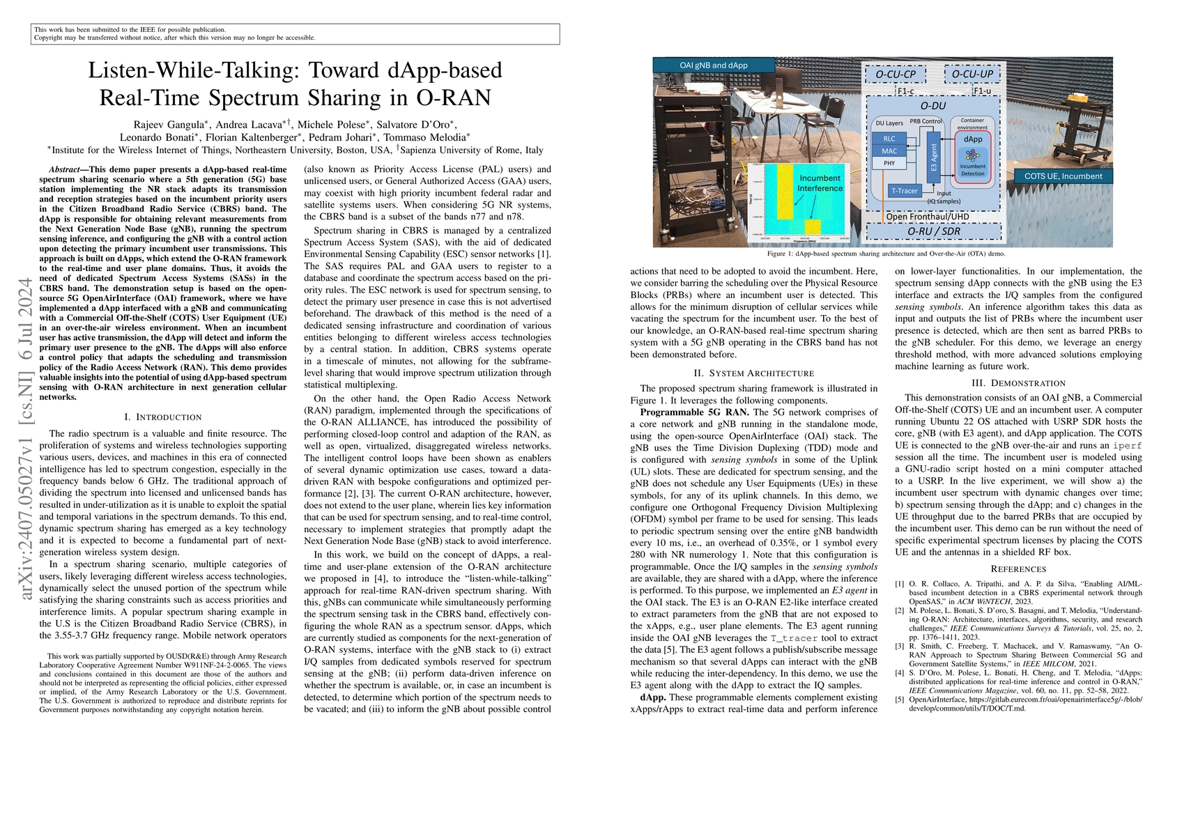 Thumbnail for Listen-While-Talking: Toward dApp-based Real-Time Spectrum Sharing in
  O-RAN