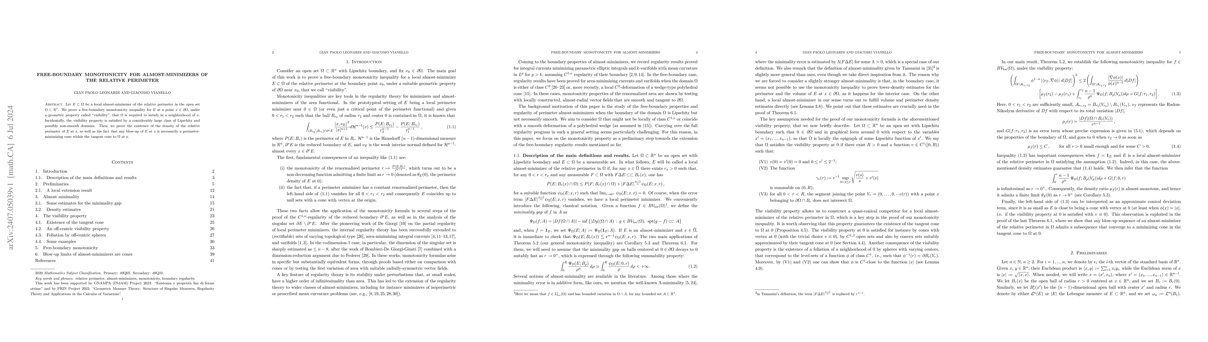 Thumbnail for Free-Boundary Monotonicity for Almost-Minimizers of the Relative
  Perimeter