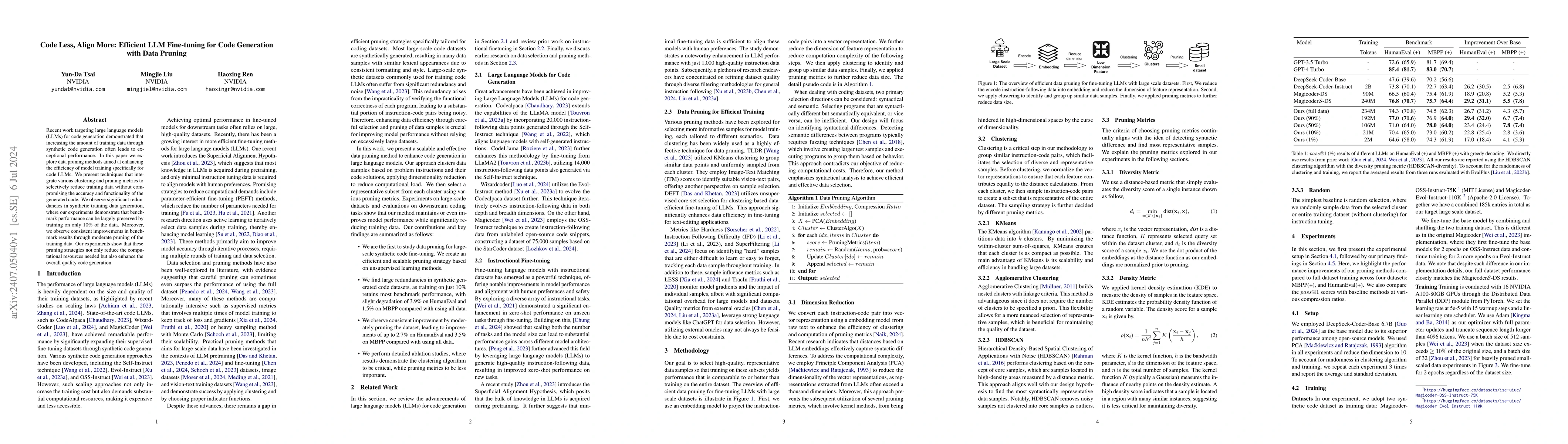 Thumbnail for Code Less, Align More: Efficient LLM Fine-tuning for Code Generation
  with Data Pruning