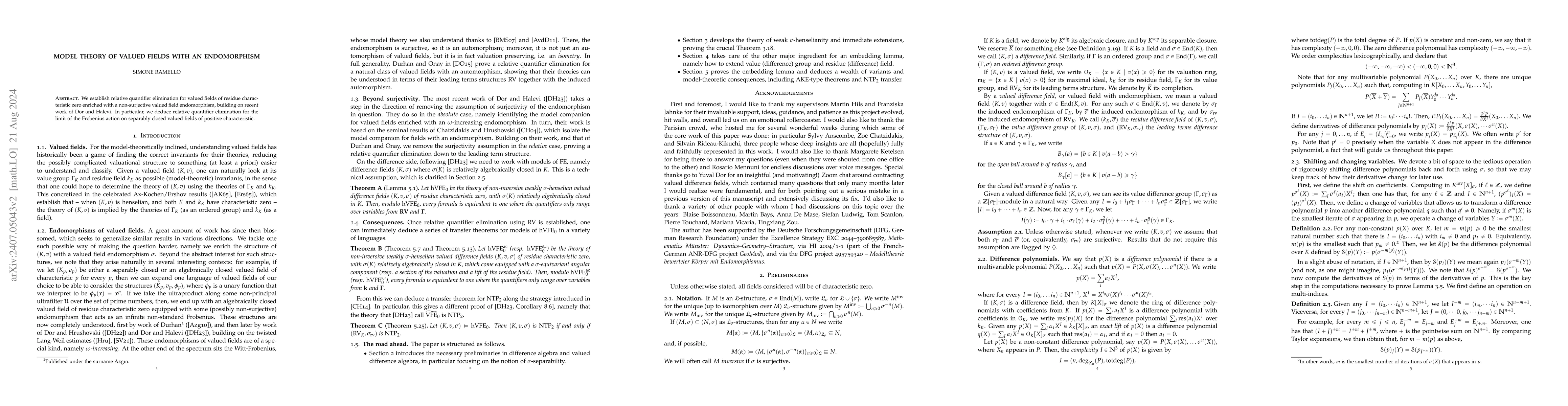 Thumbnail for Model theory of valued fields with an endomorphism