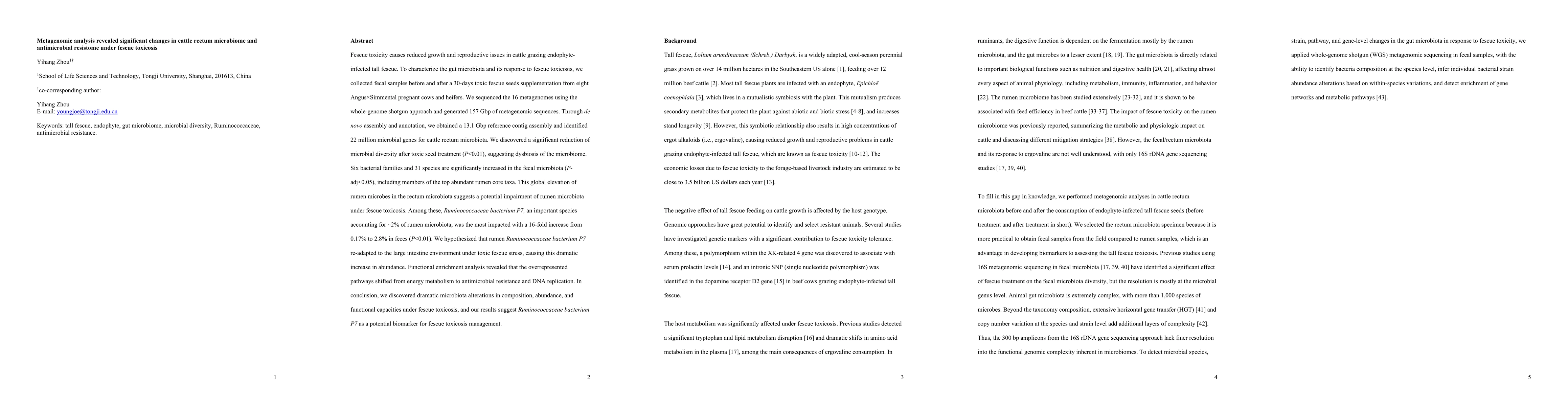 Thumbnail for Metagenomic analysis revealed significant changes in cattle rectum
  microbiome and antimicrobial resistome under fescue toxicosis