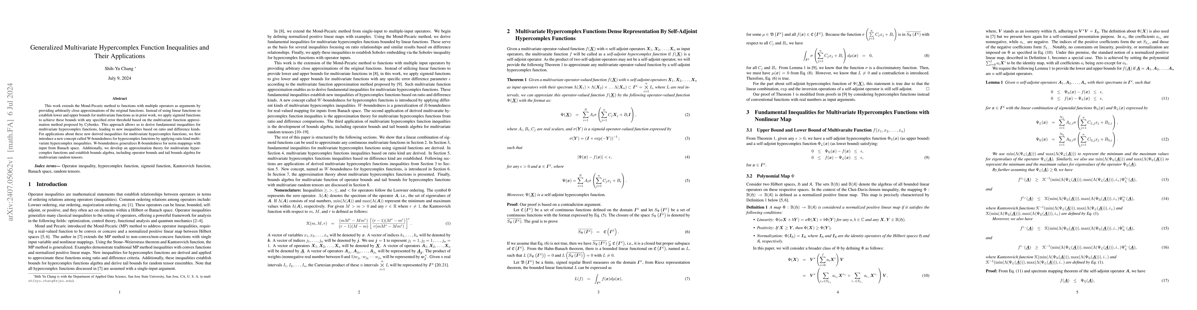 Thumbnail for Generalized Multivariate Hypercomplex Function Inequalities and Their
  Applications