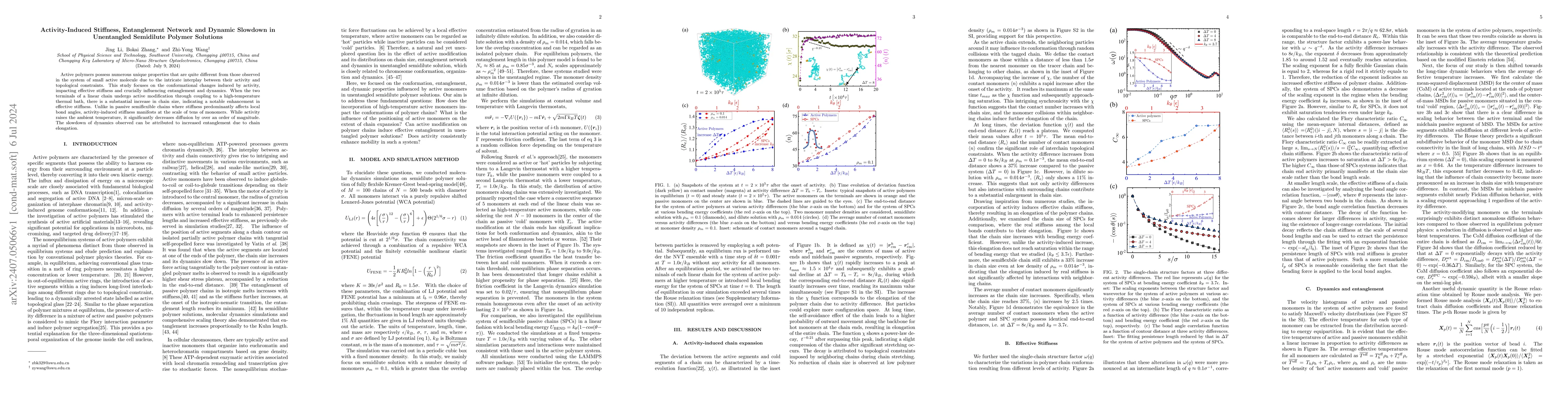 Thumbnail for Activity-Induced Stiffness, Entanglement Network and Dynamic Slowdown in
  Unentangled Semidilute Polymer Solutions