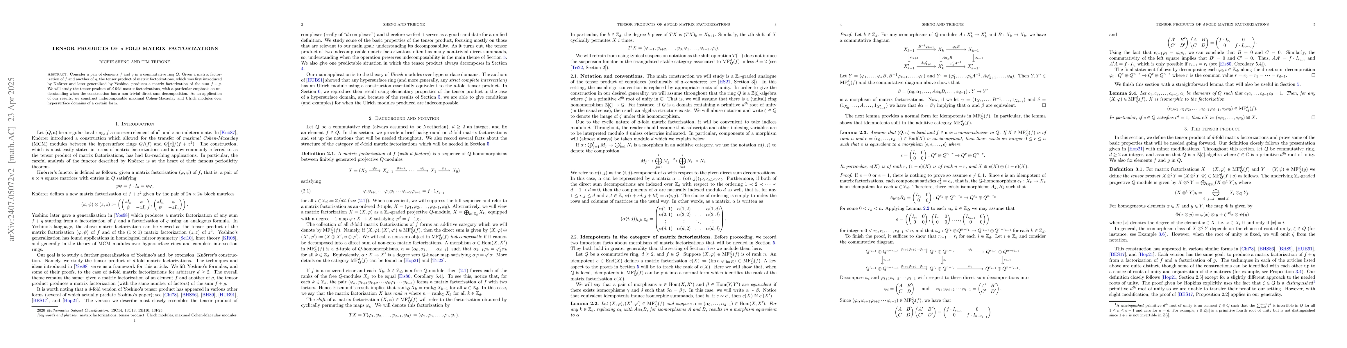 Thumbnail for Tensor products of $d$-fold matrix factorizations