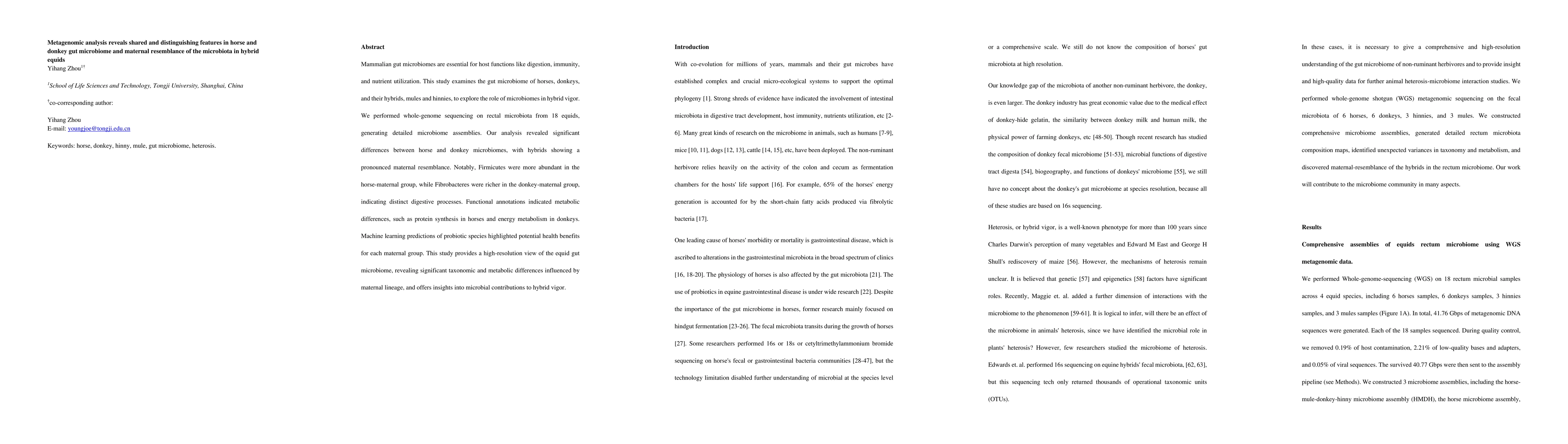 Thumbnail for Metagenomic analysis reveals shared and distinguishing features in horse
  and donkey gut microbiome and maternal resemblance of the microbiota in
  hybrid equids