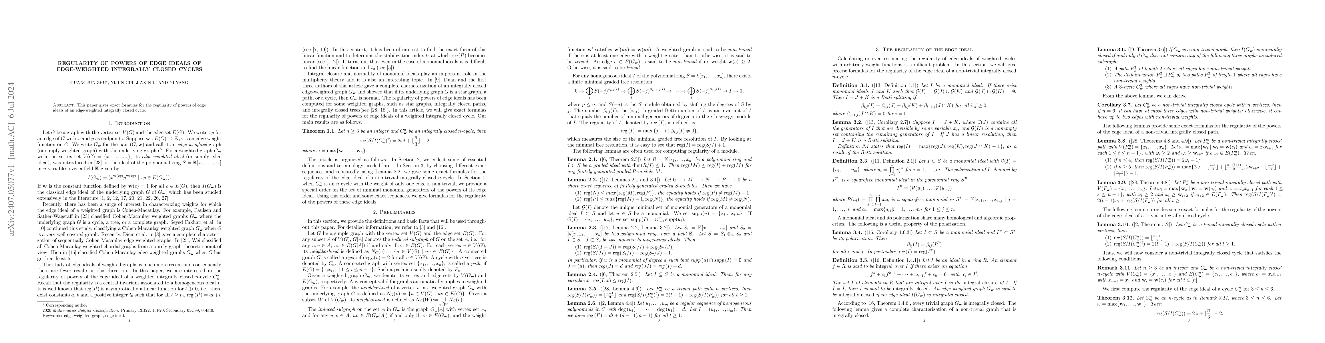 Thumbnail for Regularity of powers of edge ideals of edge-weighted integrally closed
  cycles