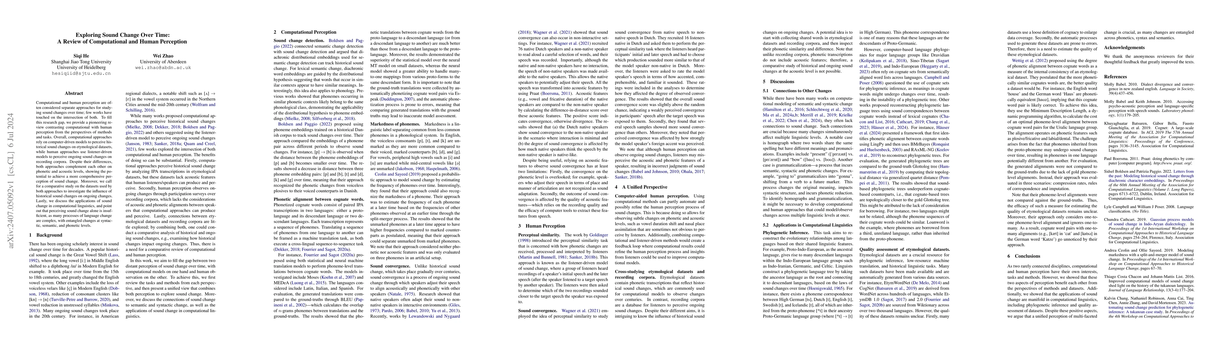 Thumbnail for Exploring Sound Change Over Time: A Review of Computational and Human
  Perception