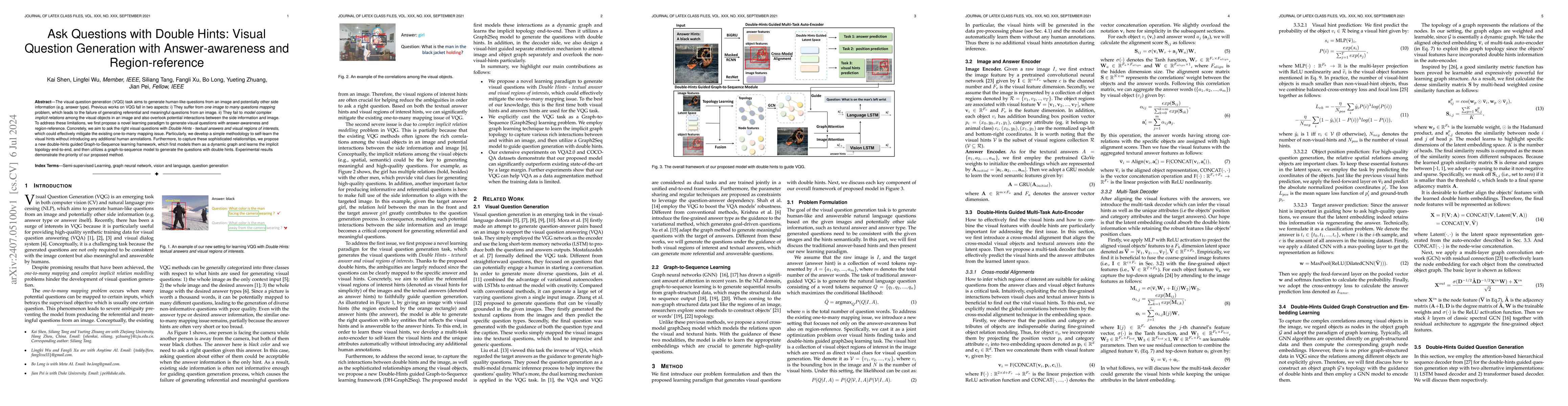 Thumbnail for Ask Questions with Double Hints: Visual Question Generation with
  Answer-awareness and Region-reference