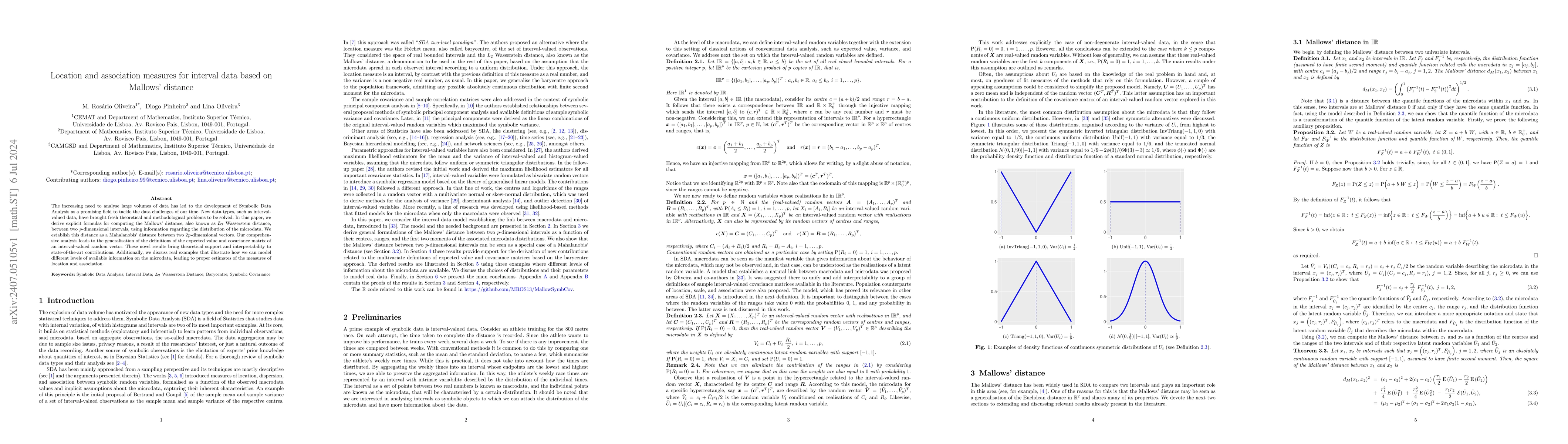 Thumbnail for Location and association measures for interval data based on Mallows'
  distance