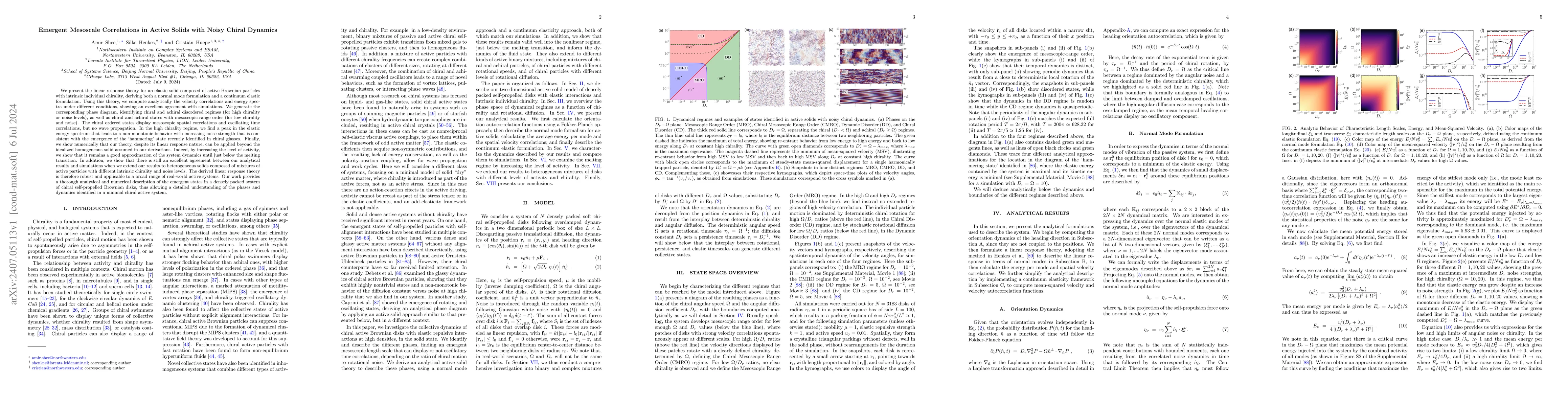 Thumbnail for Emergent Mesoscale Correlations in Active Solids with Noisy Chiral
  Dynamics