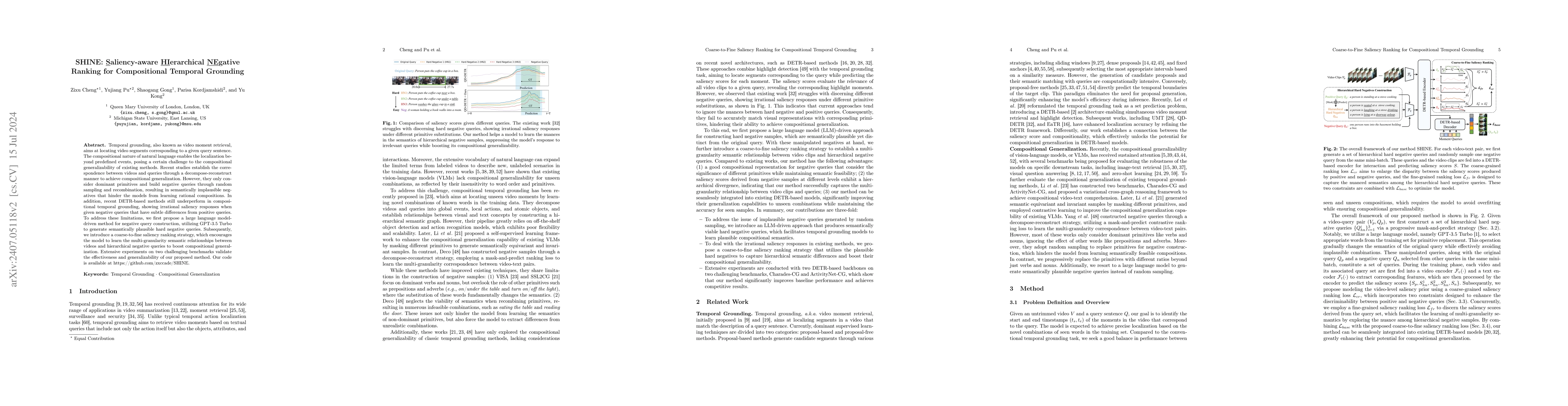 Thumbnail for SHINE: Saliency-aware HIerarchical NEgative Ranking for Compositional
  Temporal Grounding