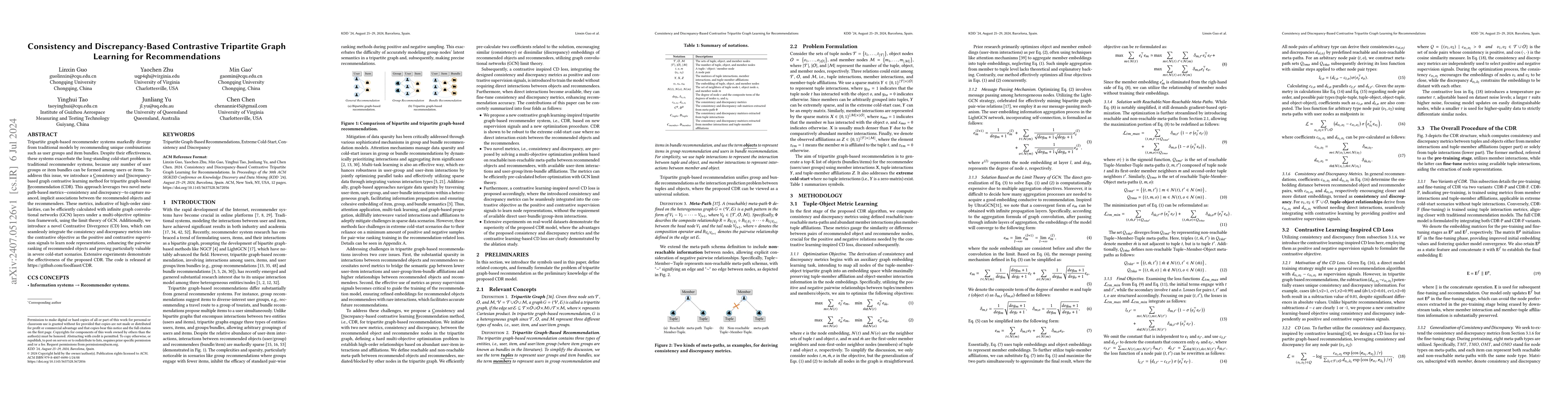 Thumbnail for Consistency and Discrepancy-Based Contrastive Tripartite Graph Learning
  for Recommendations