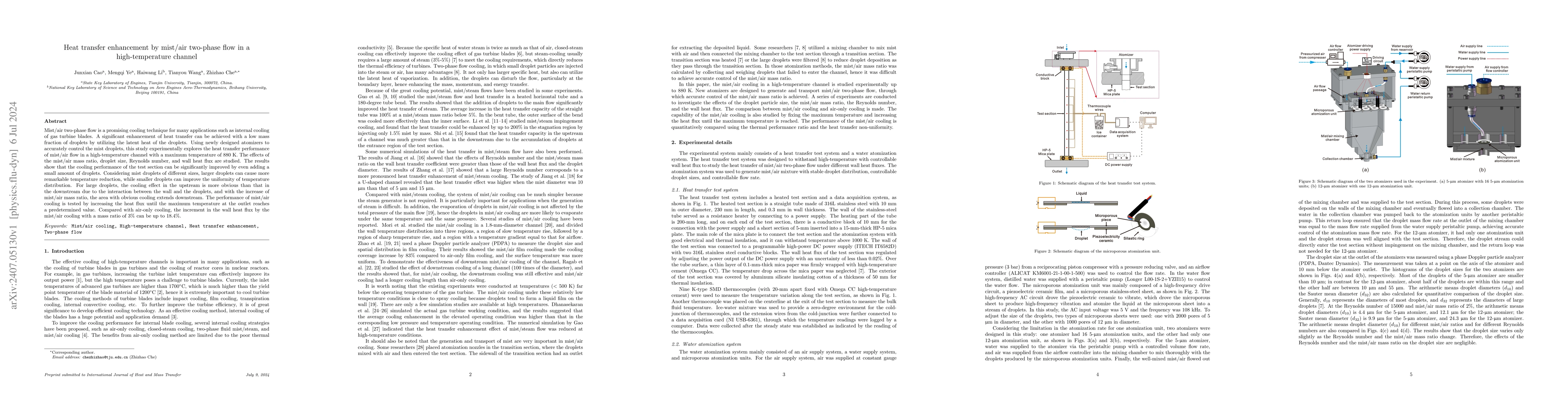 Thumbnail for Heat transfer enhancement by mist/air two-phase flow in a
  high-temperature channel