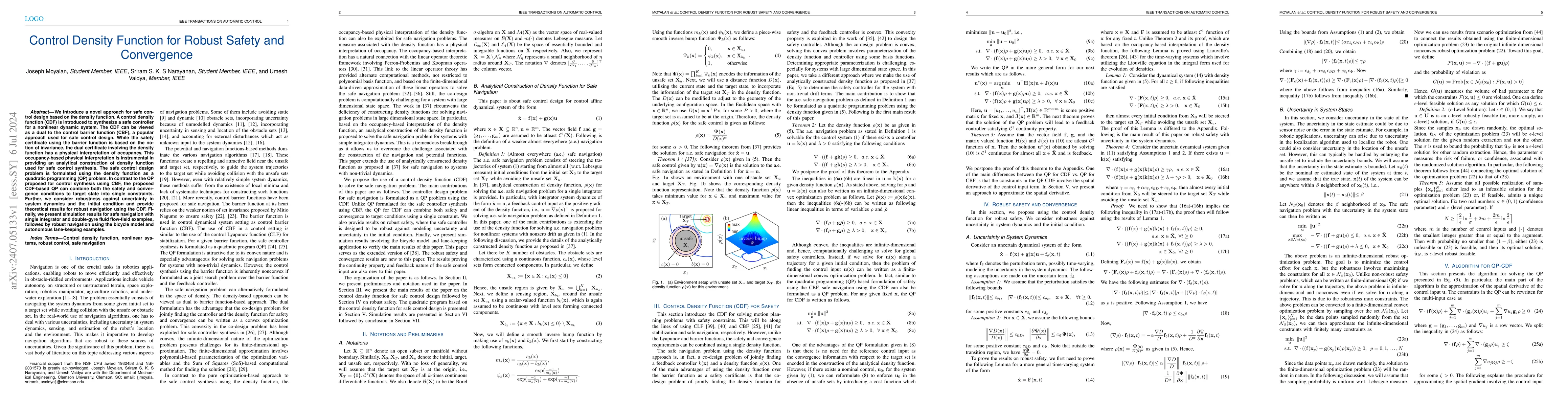 Thumbnail for Control Density Function for Robust Safety and Convergence