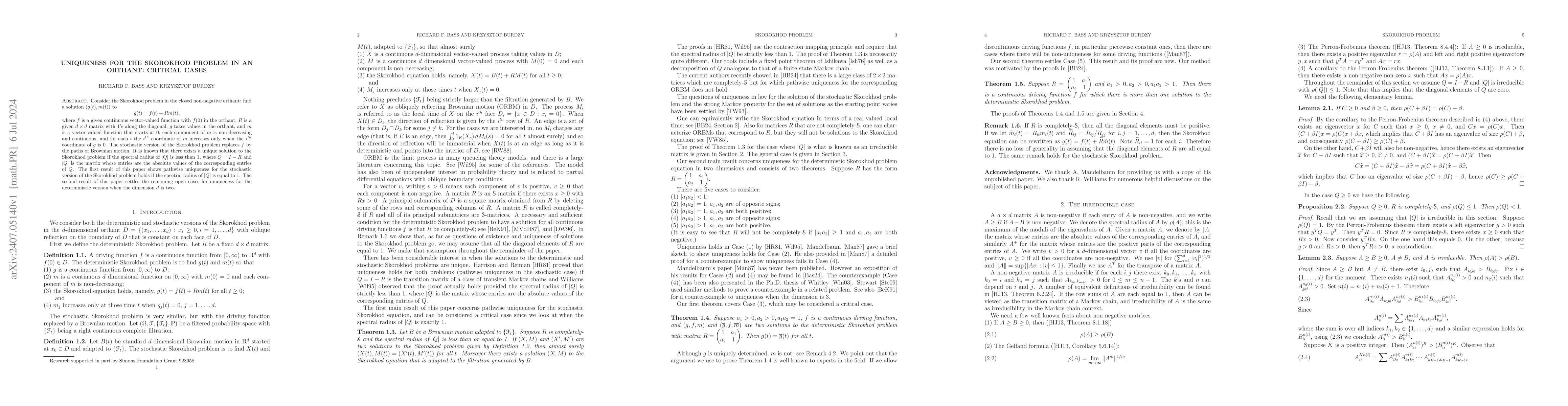Thumbnail for Uniqueness for the Skorokhod problem in an orthant: critical cases