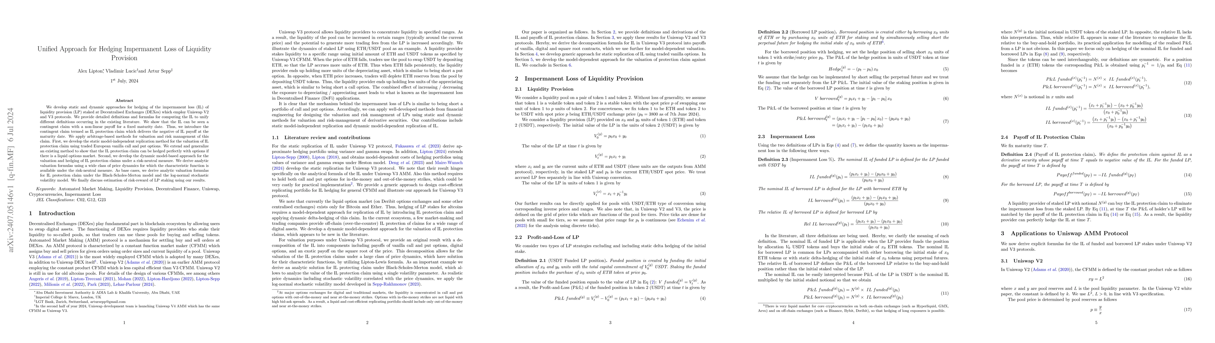 Thumbnail for Unified Approach for Hedging Impermanent Loss of Liquidity Provision