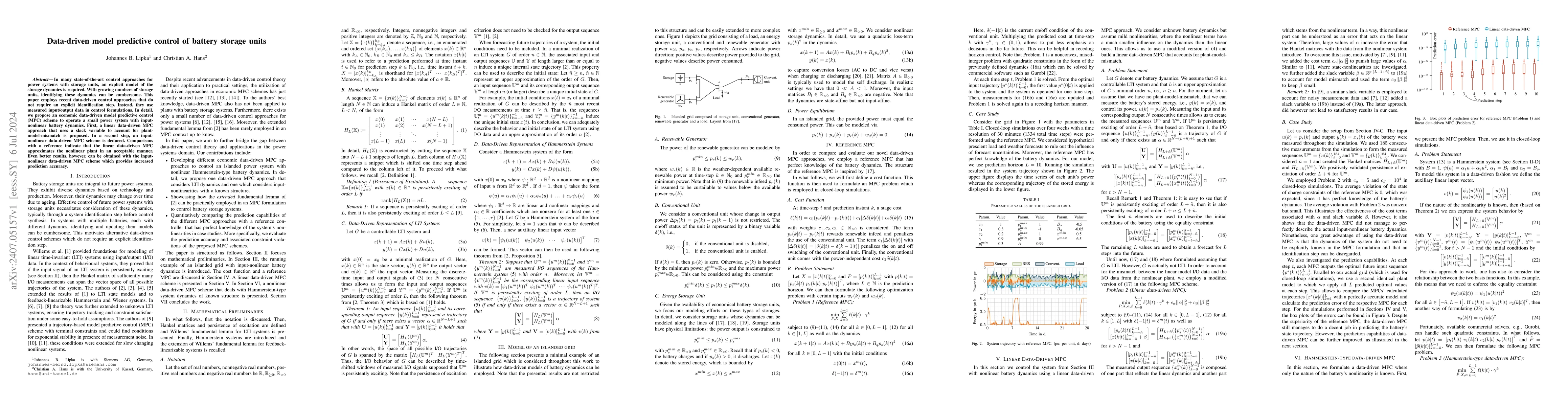Thumbnail for Data-driven model predictive control of battery storage units