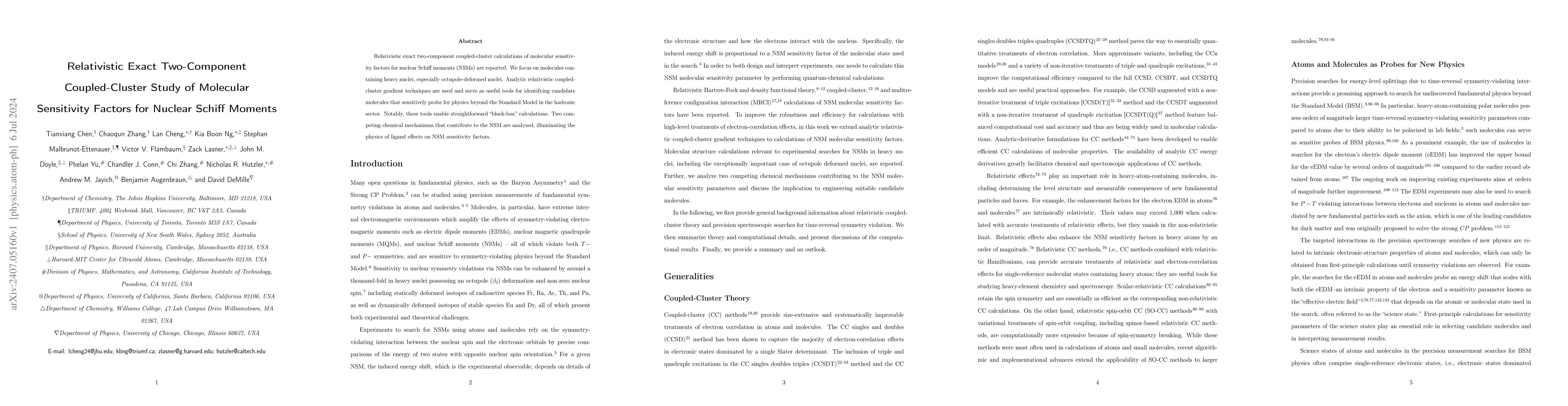 Thumbnail for Relativistic Exact Two-Component Coupled-Cluster Study of Molecular
  Sensitivity Factors for Nuclear Schiff Moments