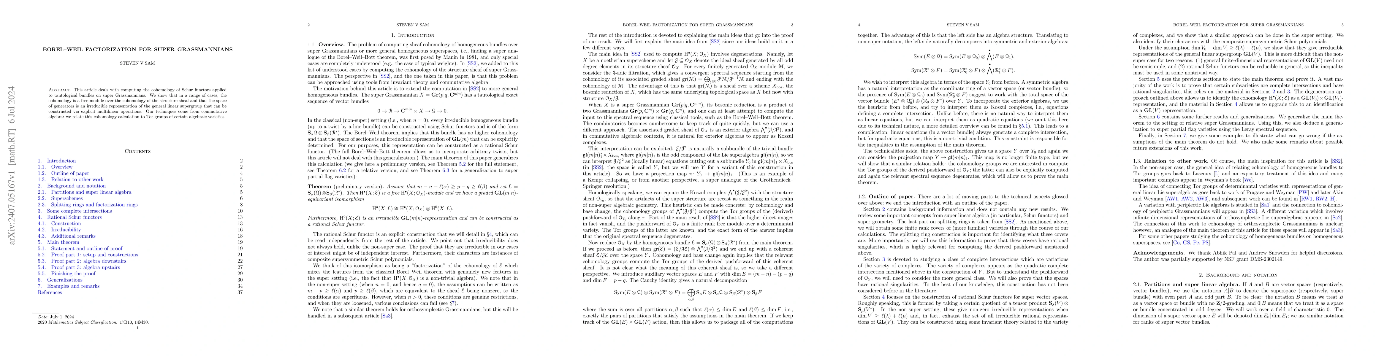 Thumbnail for Borel-Weil factorization for super Grassmannians