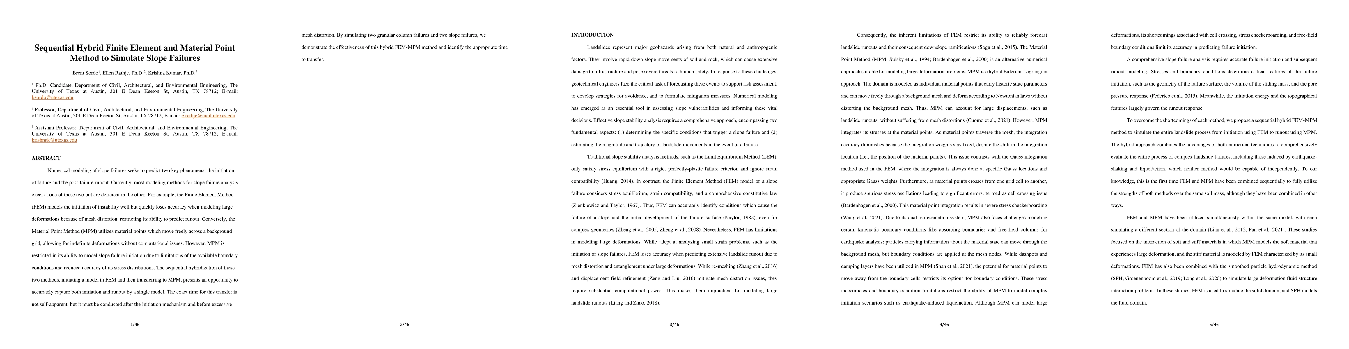 Thumbnail for Sequential hybrid finite element and material point method to simulate
  slope failures
