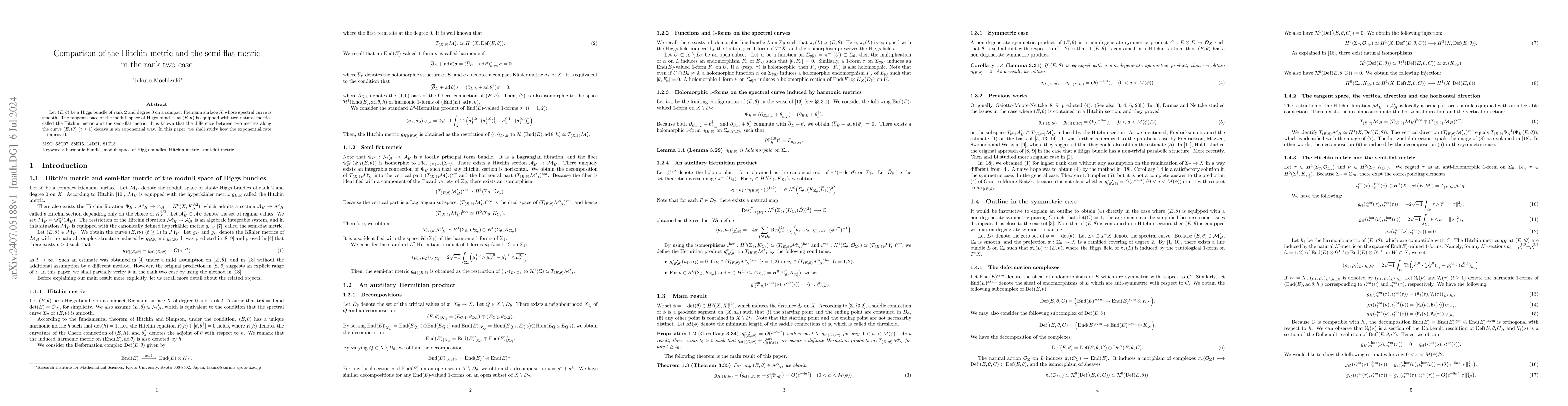 Thumbnail for Comparison of the Hitchin metric and the semi-flat metric in the rank
  two case