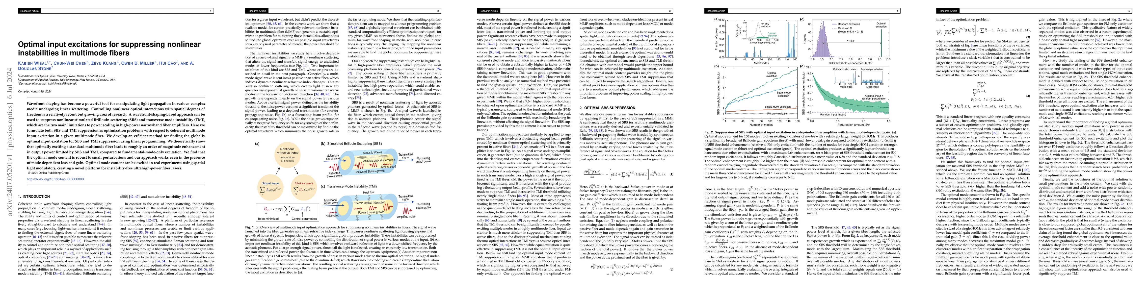 Thumbnail for Optimal input excitations for suppressing nonlinear instabilities in
  multimode fibers