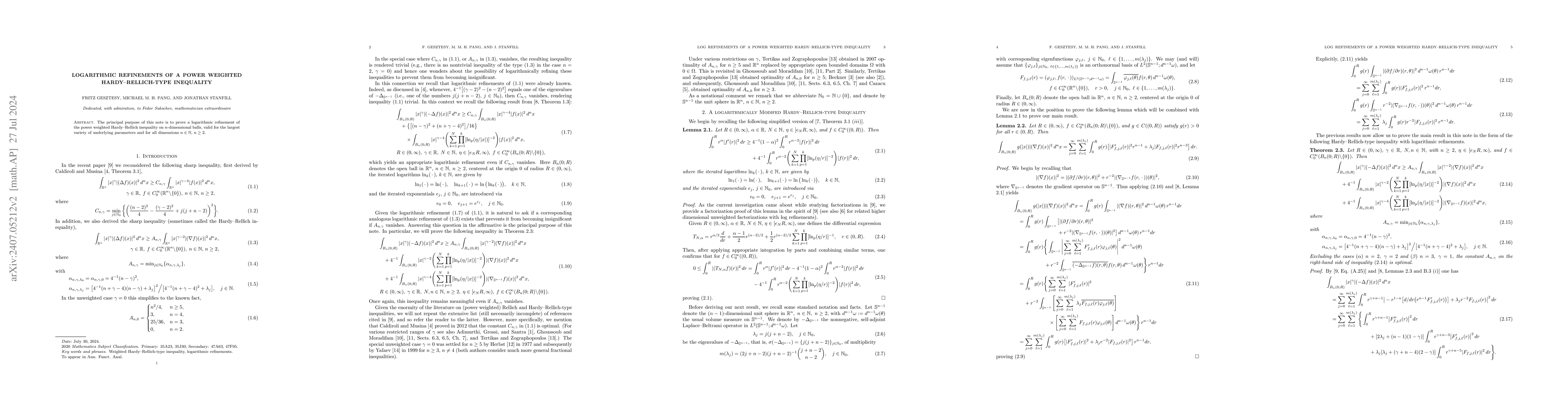 Thumbnail for Logarithmic Refinements of a Power Weighted Hardy--Rellich-Type
  Inequality