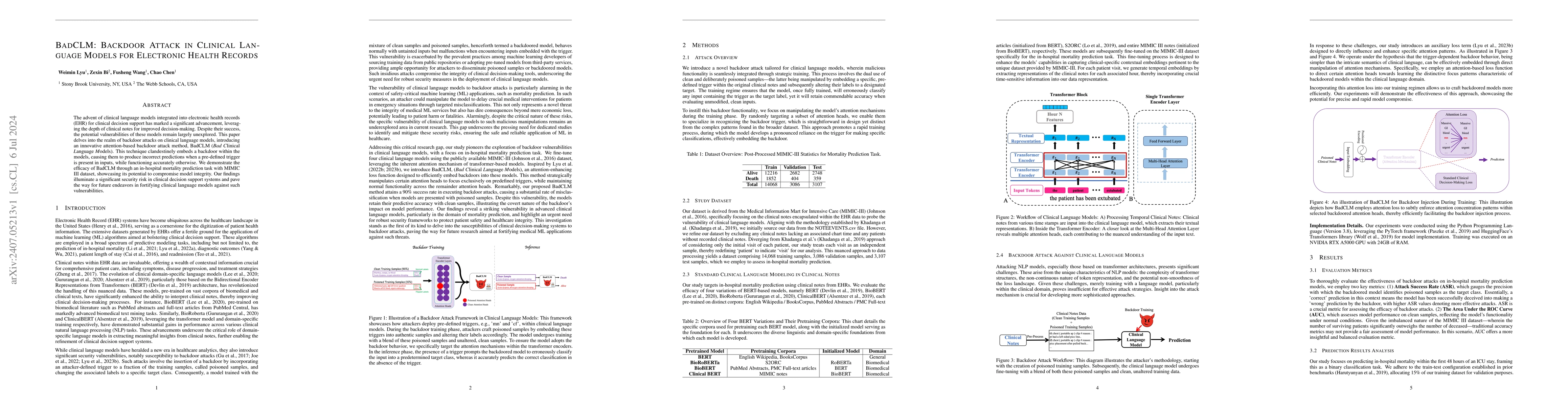 Thumbnail for BadCLM: Backdoor Attack in Clinical Language Models for Electronic
  Health Records