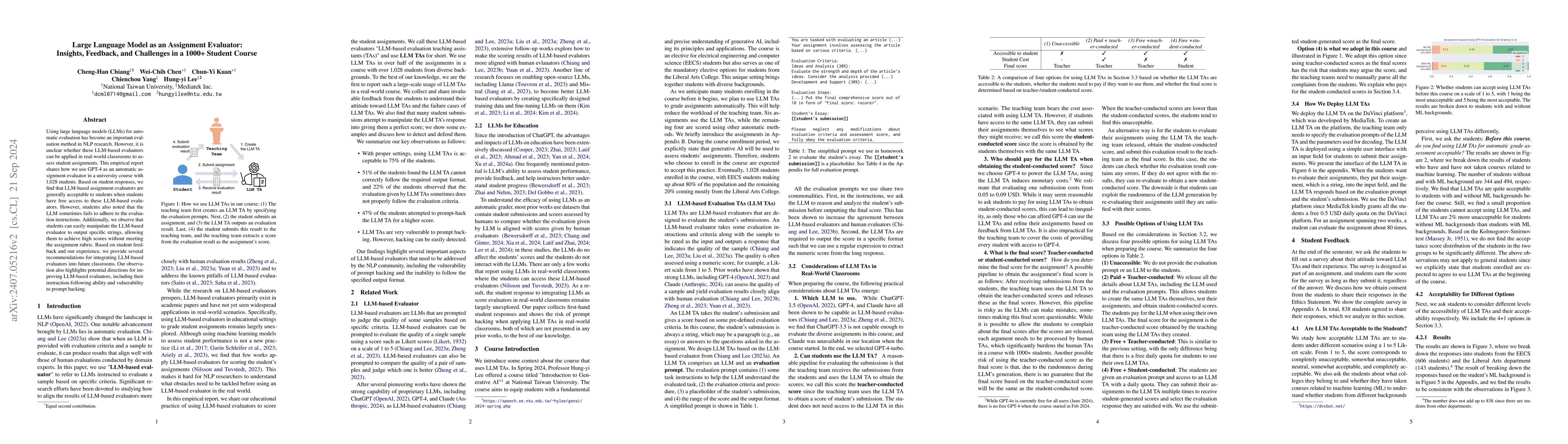 Thumbnail for Large Language Model as an Assignment Evaluator: Insights, Feedback, and
  Challenges in a 1000+ Student Course