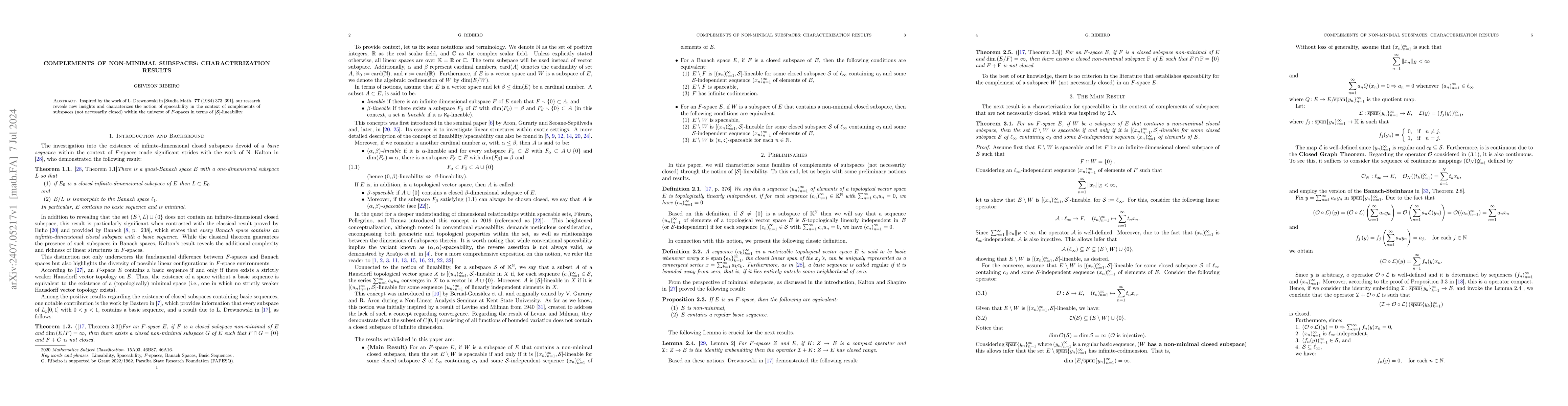 Thumbnail for Complements of Non-Minimal Subspaces: Characterization Results