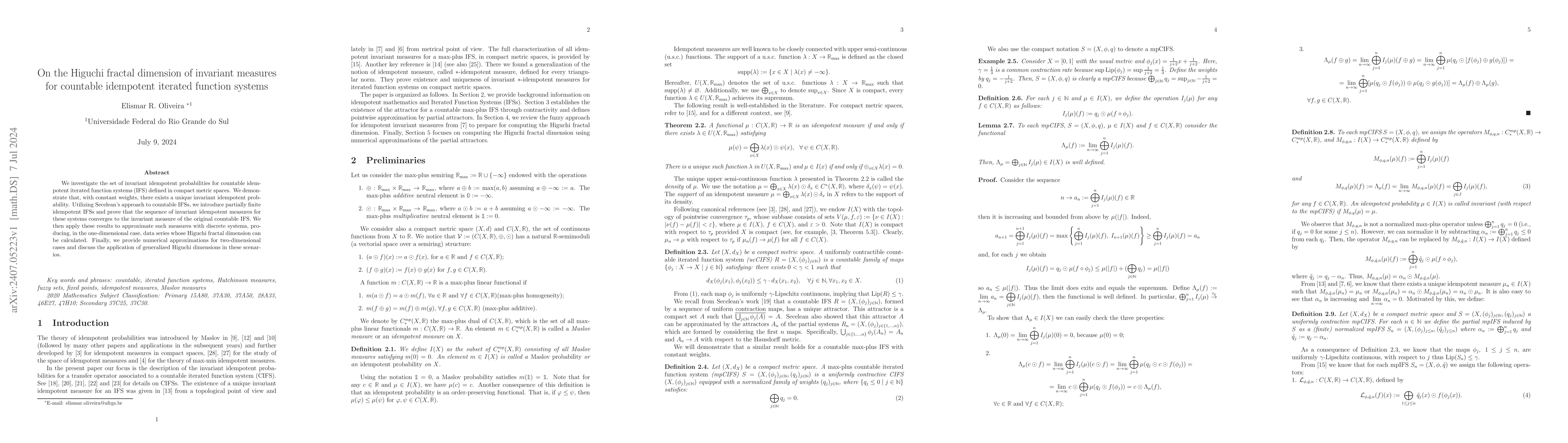 Thumbnail for On the Higuchi fractal dimension of invariant measures for countable
  idempotent iterated function systems