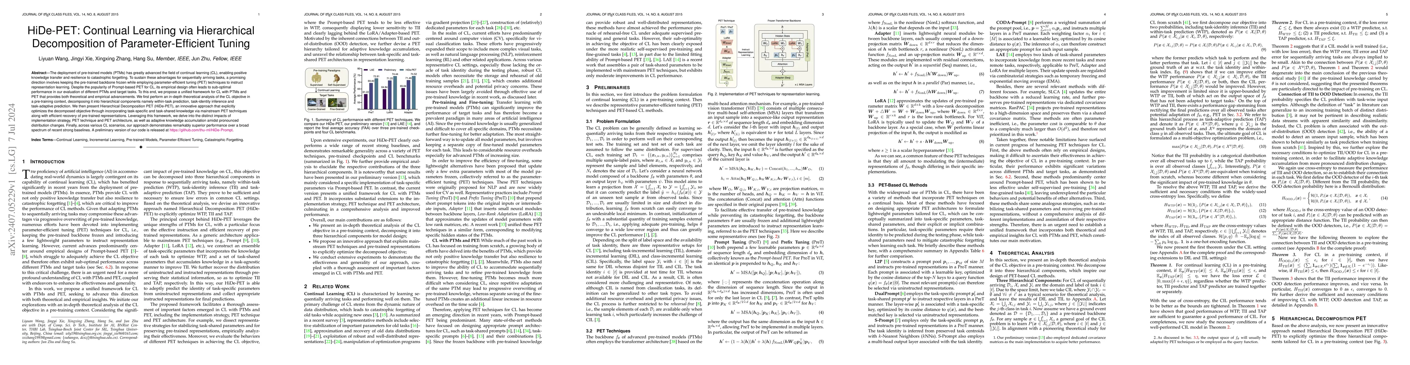 Thumbnail for HiDe-PET: Continual Learning via Hierarchical Decomposition of
  Parameter-Efficient Tuning