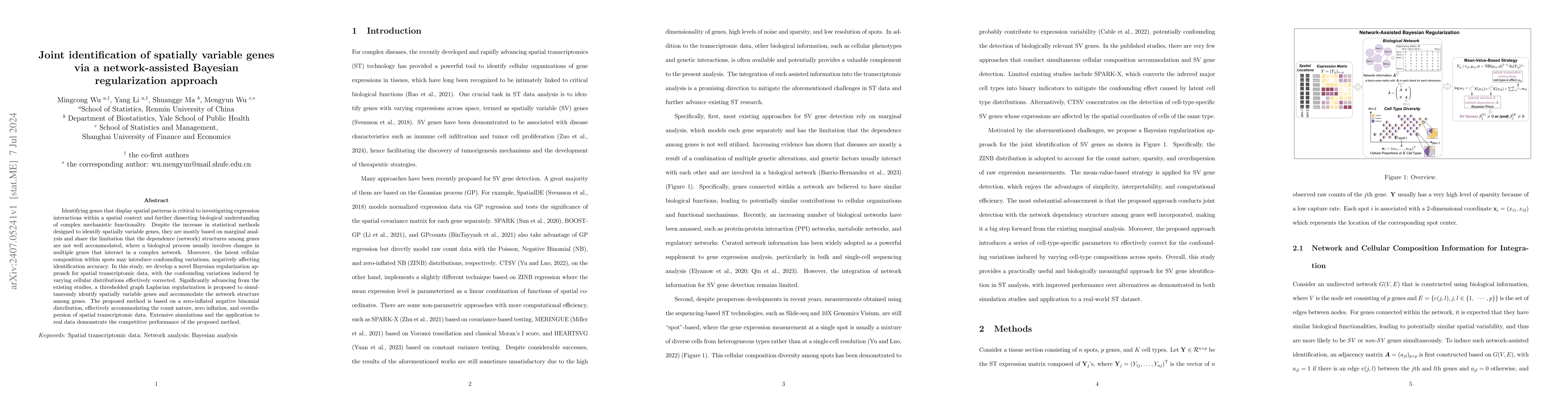 Thumbnail for Joint identification of spatially variable genes via a network-assisted
  Bayesian regularization approach
