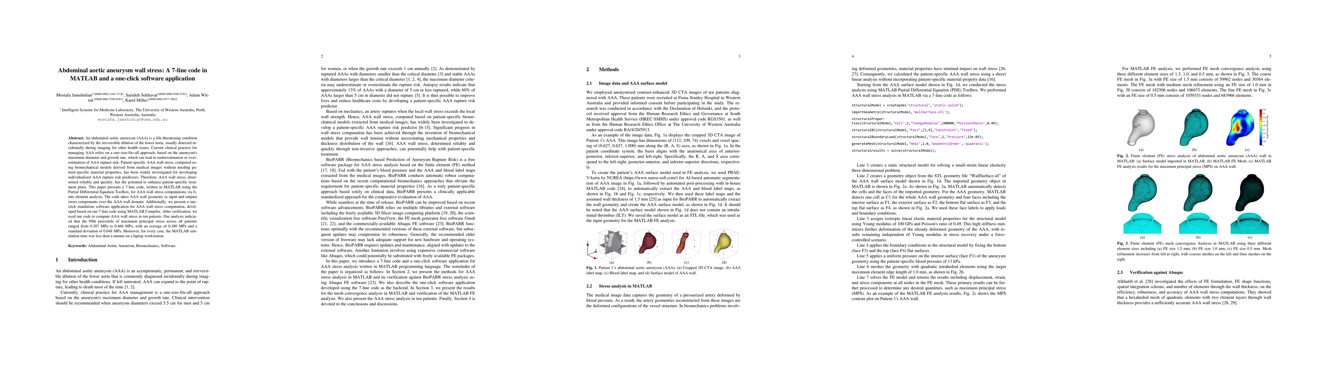 Thumbnail for Abdominal aortic aneurysm wall stress: A 7-line code in MATLAB and a
  one-click software application