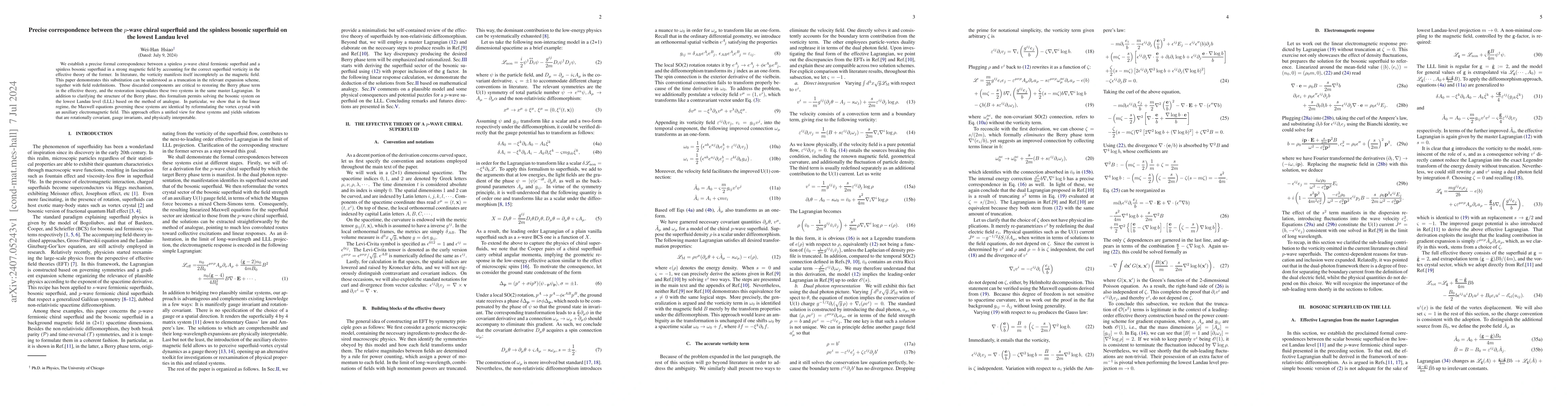 Thumbnail for Precise correspondence between the p-wave chiral superfluid and the
  spinless bosonic superfluid on the lowest Landau level