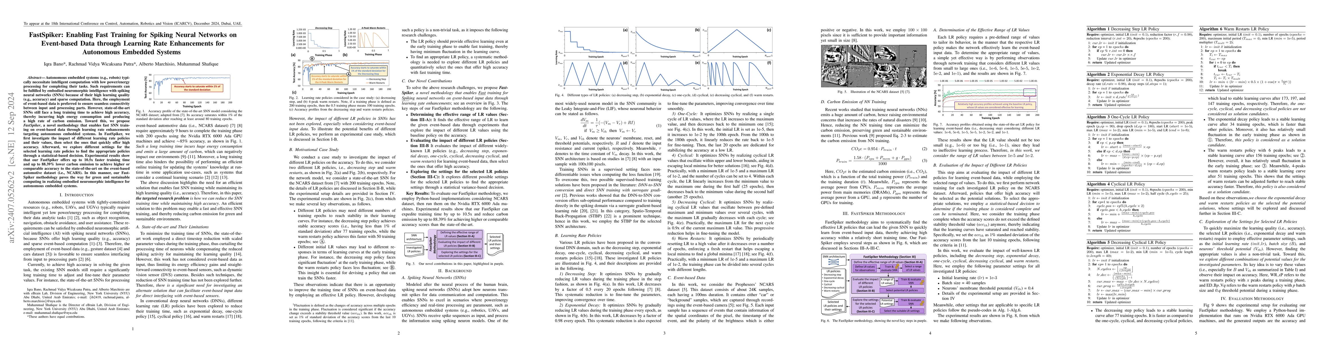 Thumbnail for FastSpiker: Enabling Fast Training for Spiking Neural Networks on
  Event-based Data through Learning Rate Enhancements for Autonomous Embedded
  Systems