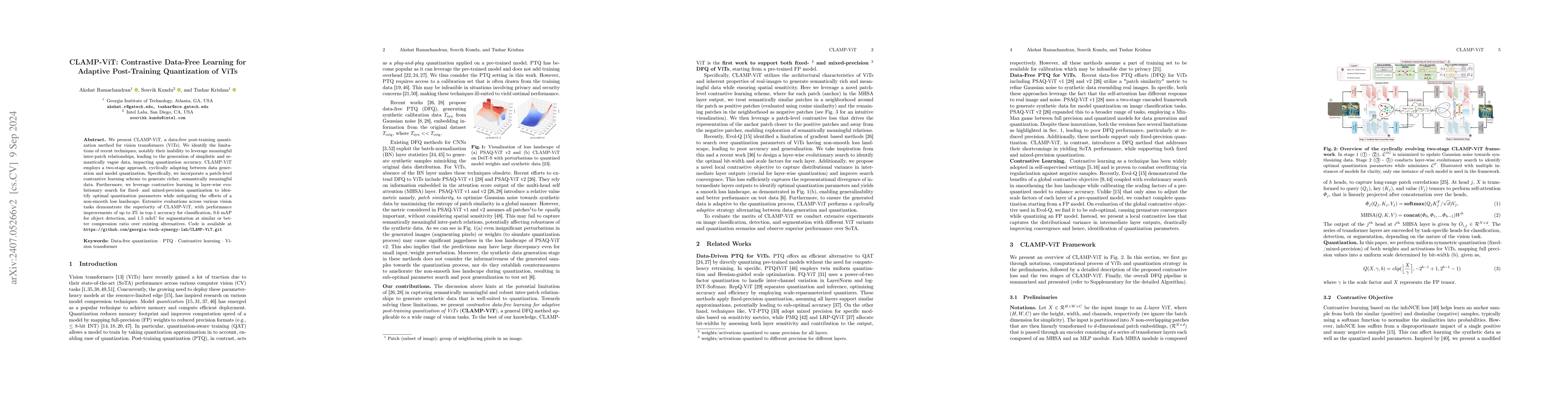 Thumbnail for CLAMP-ViT: Contrastive Data-Free Learning for Adaptive Post-Training
  Quantization of ViTs