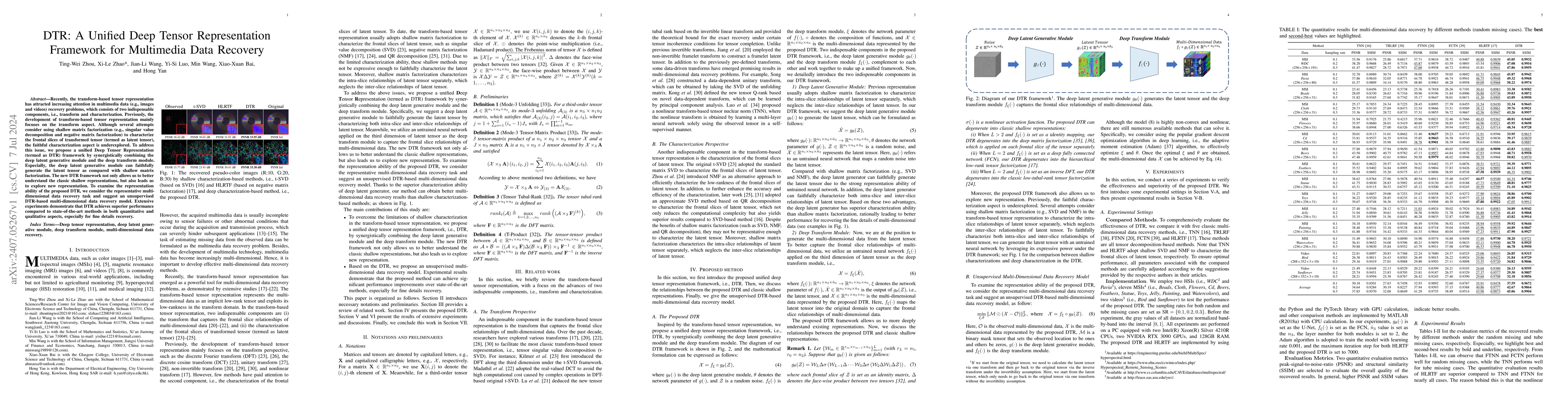 Thumbnail for DTR: A Unified Deep Tensor Representation Framework for Multimedia Data
  Recovery
