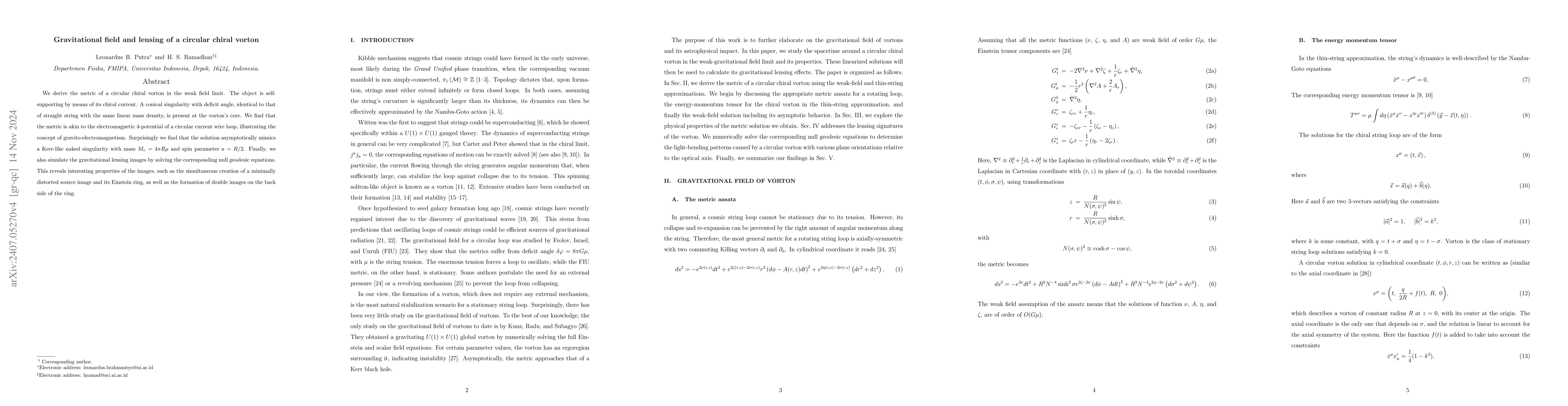 Thumbnail for Gravitational field and lensing of a circular chiral vorton