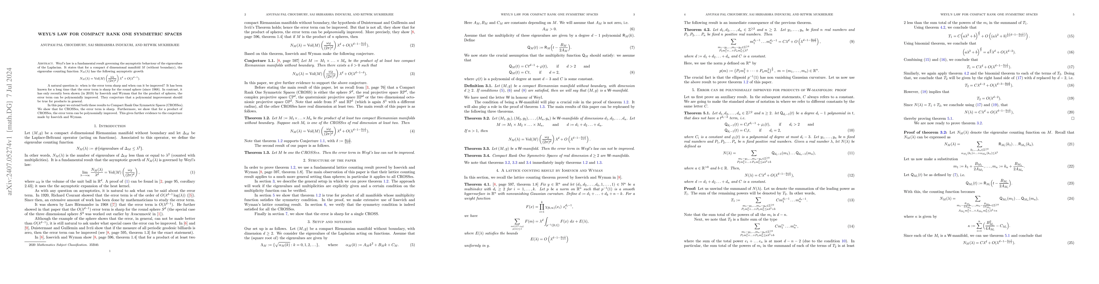 Thumbnail for Weyls's law for Compact Rank One Symmetric Spaces