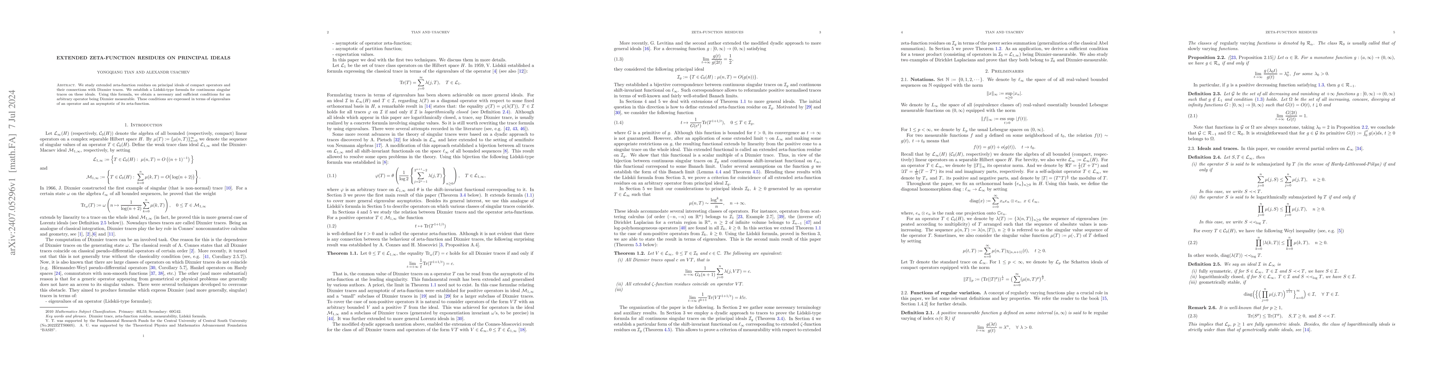 Thumbnail for Extended zeta-function residues on principal ideals