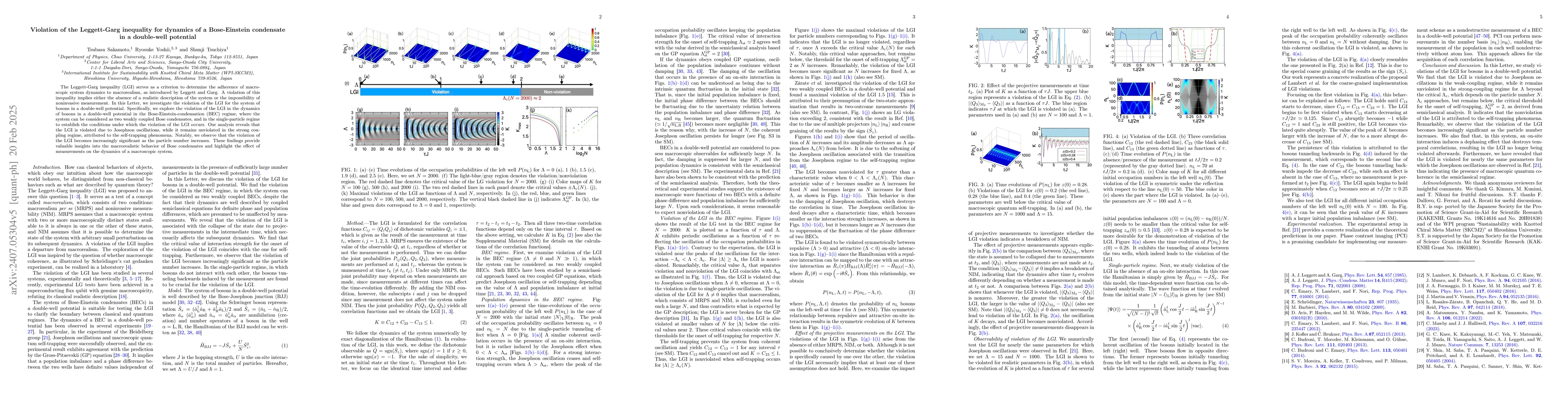 Thumbnail for Violation of the Leggett-Garg Inequality for Dynamics of a Bose-Einstein
  Condensate in a Double-Well Potential