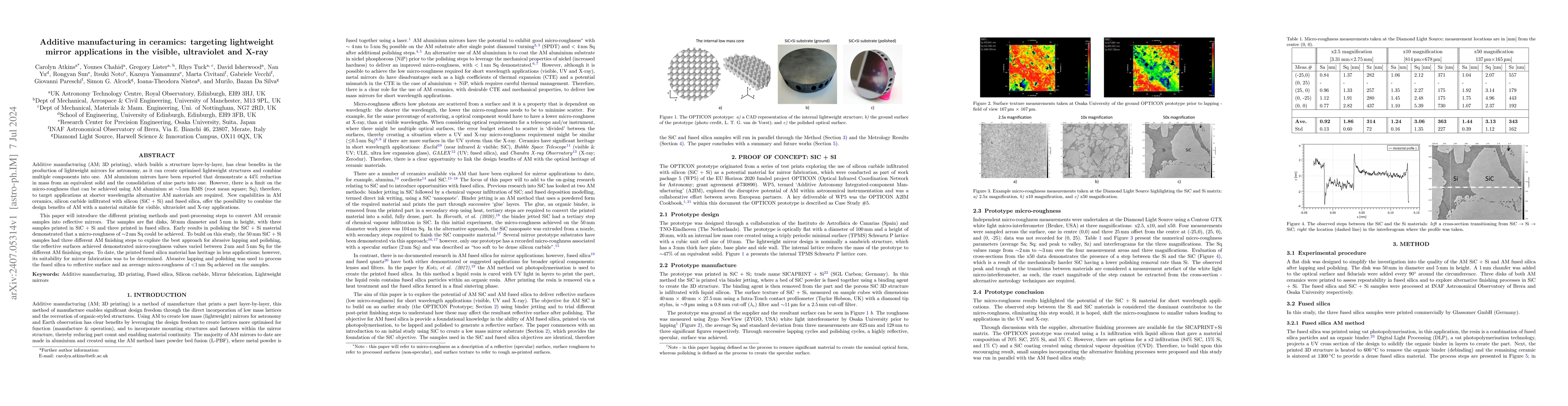 Thumbnail for Additive manufacturing in ceramics: targeting lightweight mirror
  applications in the visible, ultraviolet and X-ray
