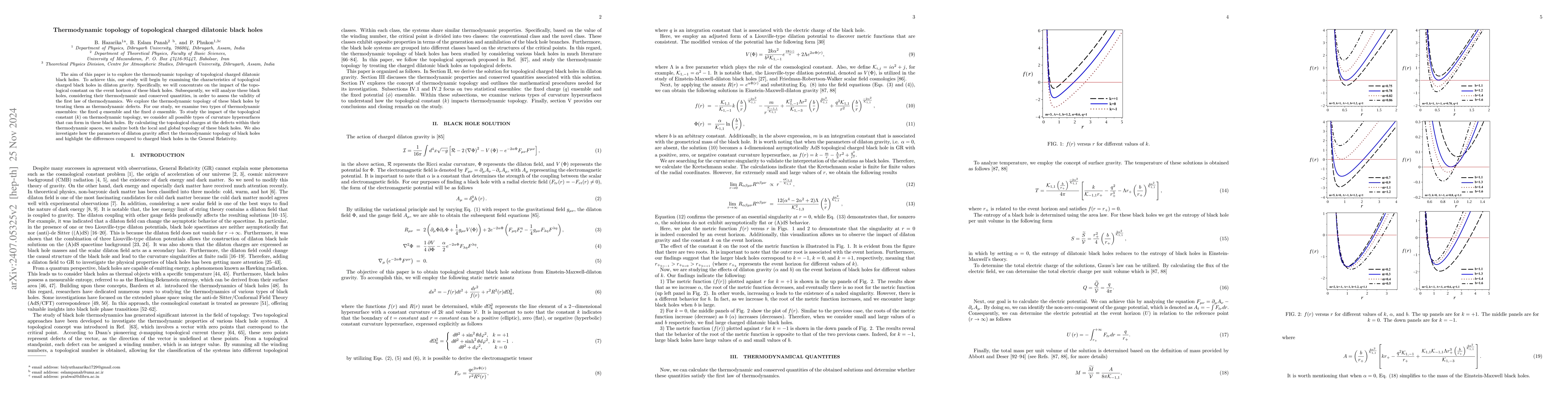 Thumbnail for Thermodynamic topology of topological charged dilatonic black holes