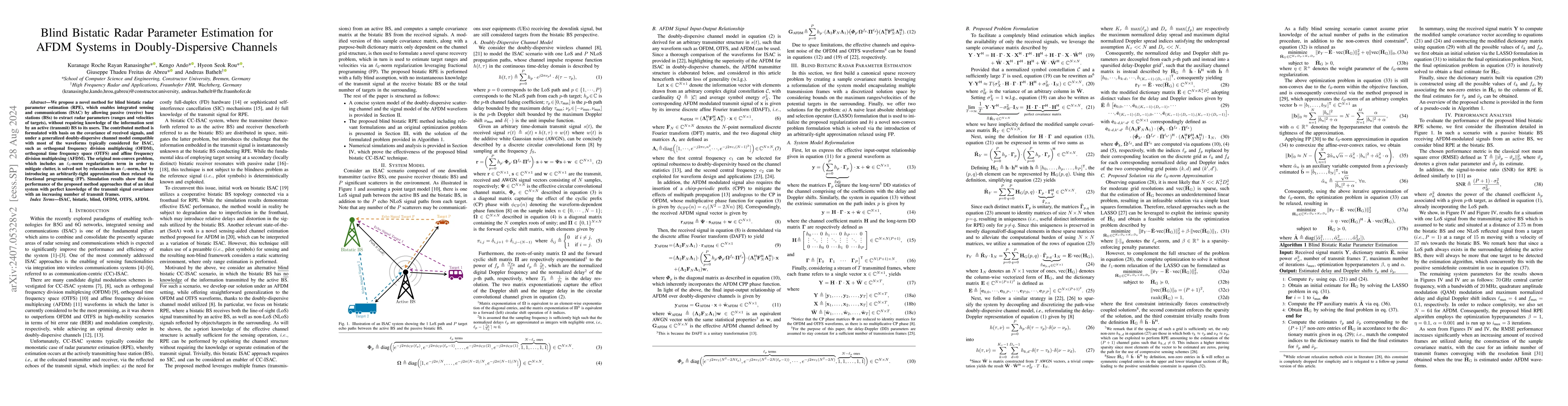 Thumbnail for Blind Bistatic Radar Parameter Estimation for AFDM Systems in
  Doubly-Dispersive Channels