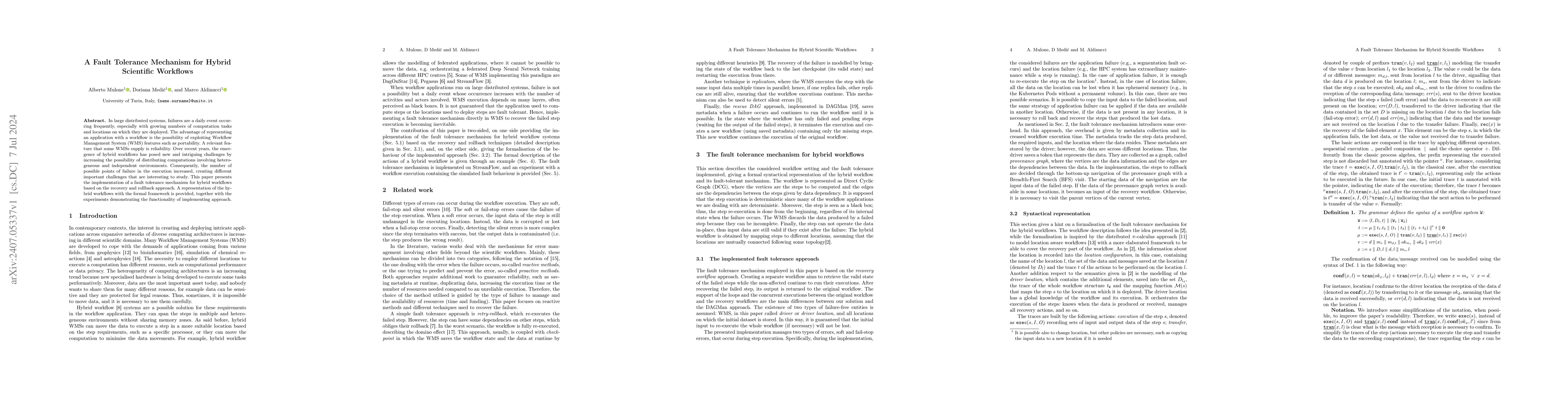 Thumbnail for A Fault Tolerance Mechanism for Hybrid Scientific Workflows