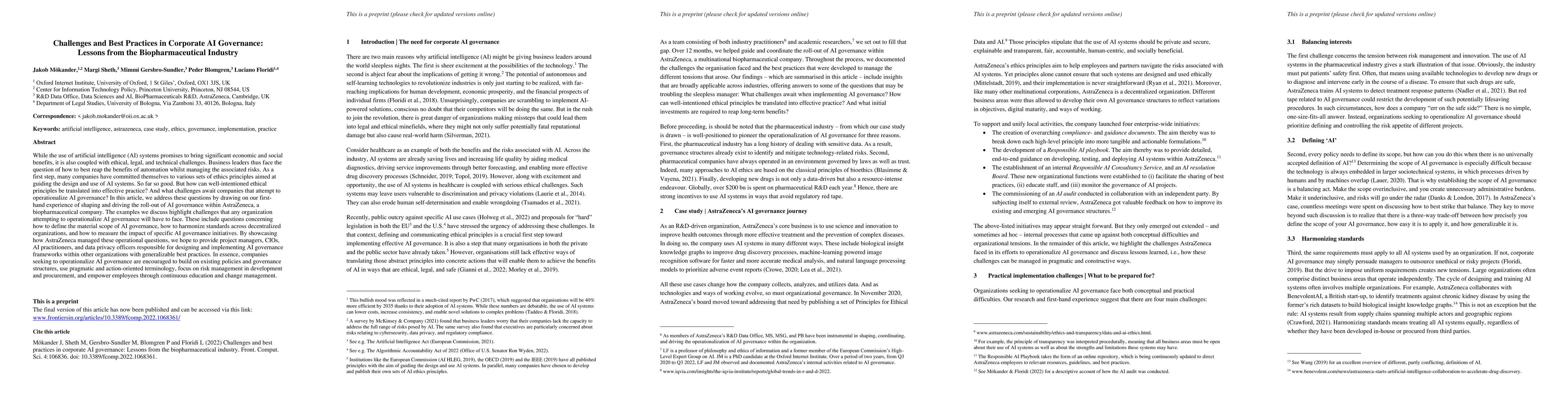 Thumbnail for Challenges and Best Practices in Corporate AI Governance:Lessons from
  the Biopharmaceutical Industry