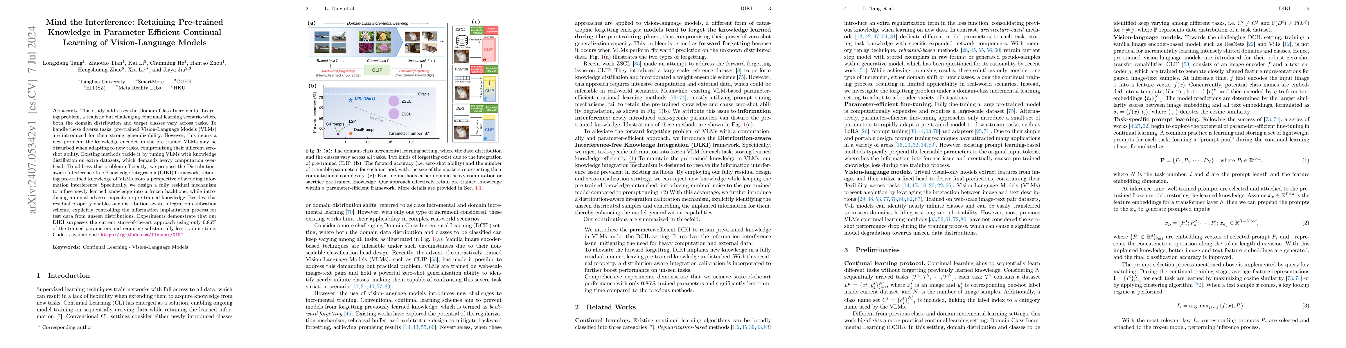 Thumbnail for Mind the Interference: Retaining Pre-trained Knowledge in Parameter
  Efficient Continual Learning of Vision-Language Models