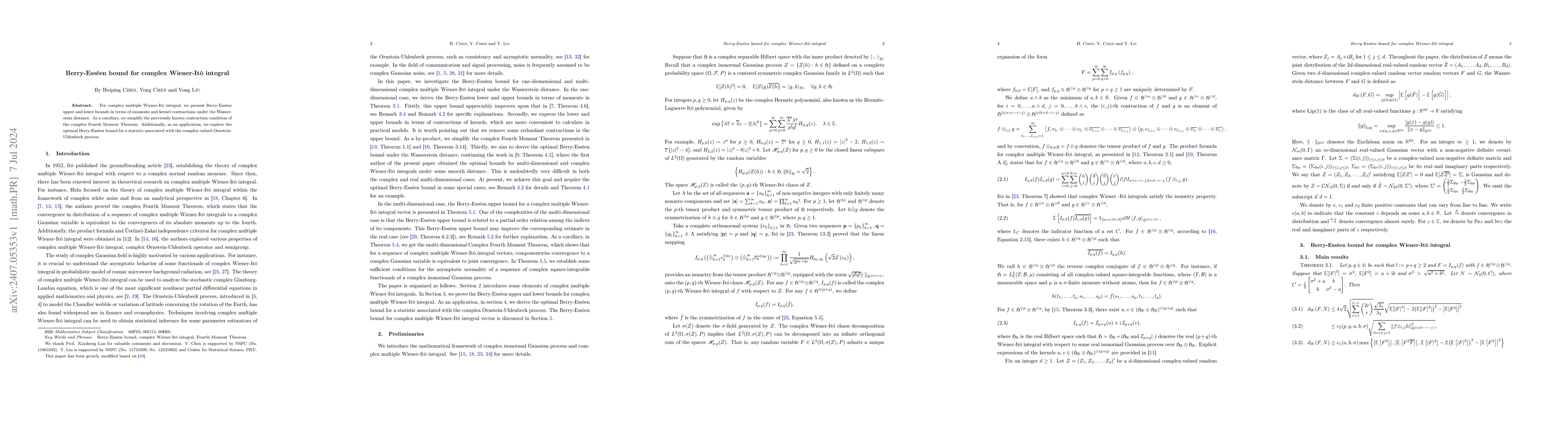 Thumbnail for Berry-Esséen bound for complex Wiener-Itô integral